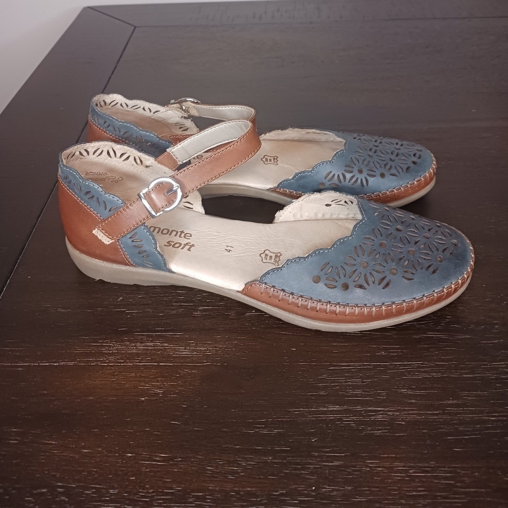 Remonte Soft Leather Mary Jane Flats Womens 41 US 9.5 Blue Brown Comfort Shoes